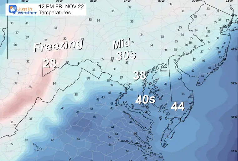 November 22 weather temperatures Friday Noon