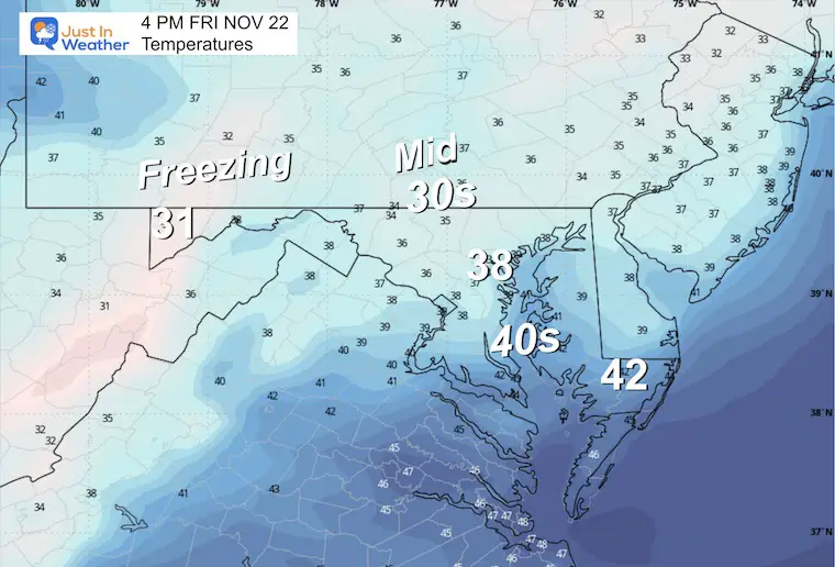 November 22 weather temperatures Friday Afternoon