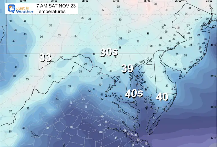 November 22 weather temperatures Saturday morning