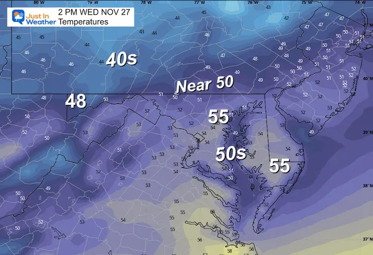 November 27 weather forecast Temperatures Wednesday Afternoon