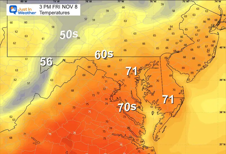 November 8 temperatures forecast Saturday afternoon