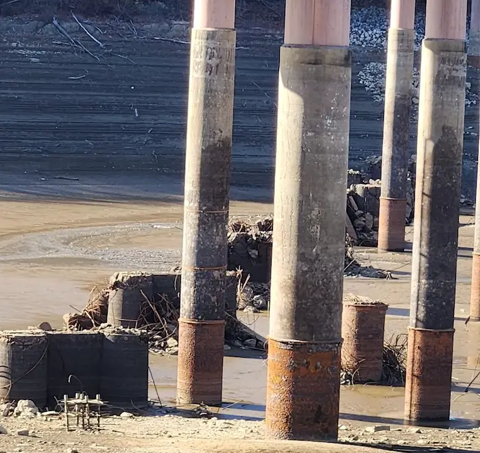 Drought Youghiogheny Lake bridge pillars