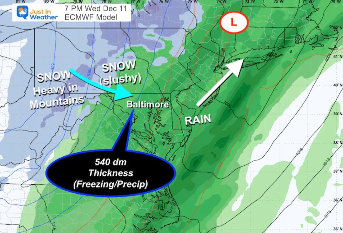 December 9 weather rain snow Wednesday ECWMF