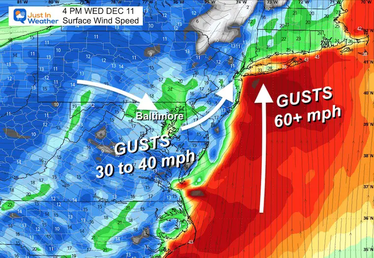 December 10 storm Wednesday afternoon wind forecast