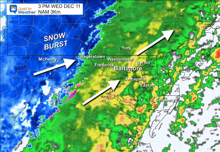 December 10 weather radar forecast snow rain Wednesday afternoon