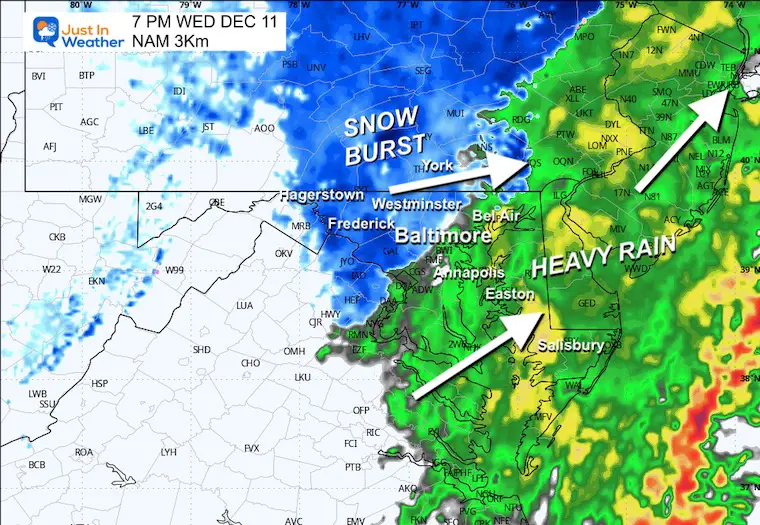 December 10 weather radar forecast snow rain Wednesday evening