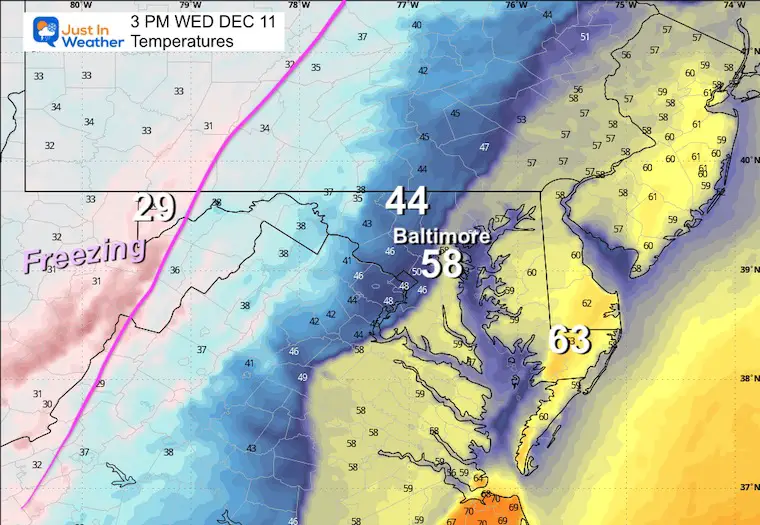 December 10 weather temperatures Wednesday afternoon