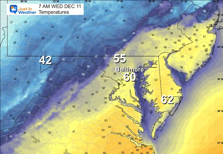 December 10 weather temperatures Wednesday morning