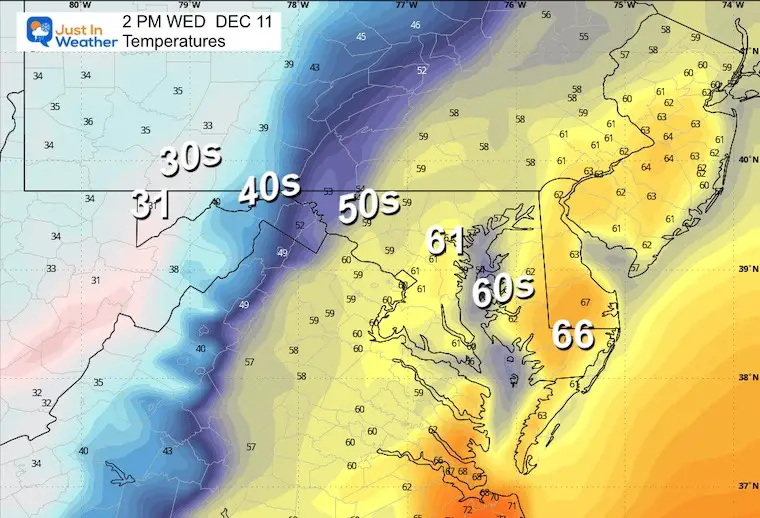 December 10 weather temperatures Wednesday afternoon