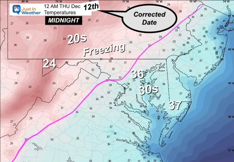 December 11 weather temperatures freezing midnight