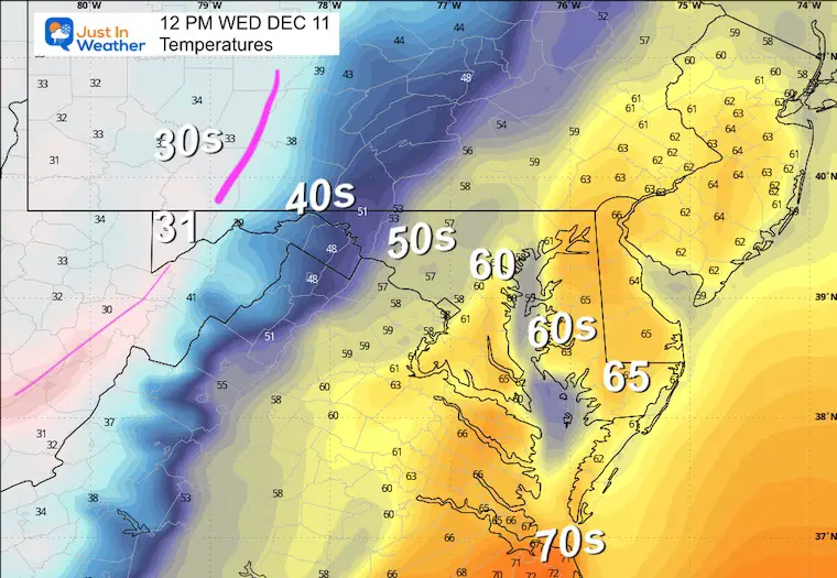 December 11 weather temperatures Wednesday noon