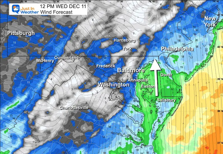 December 11 weather radar wind Wednesday noon