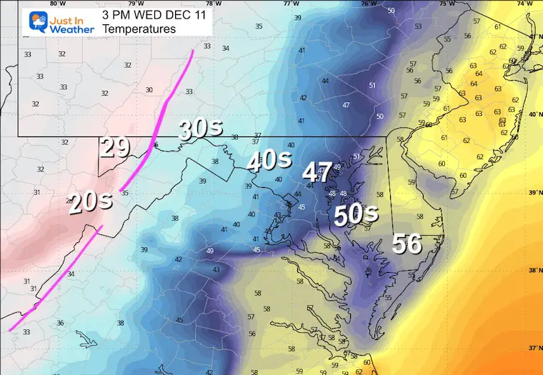 December 11 weather temperatures Wednesday afternoon