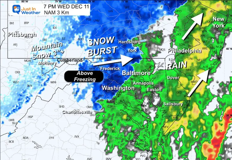 December 11 weather radar rain snow Wednesday evening