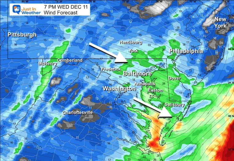 December 11 weather radar wind Wednesday evening