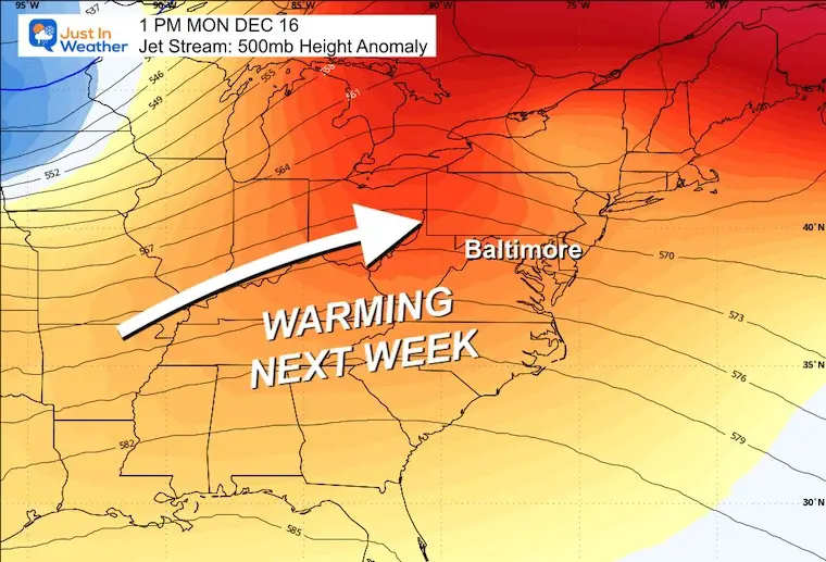 December 12 weather jet stream warm Monday