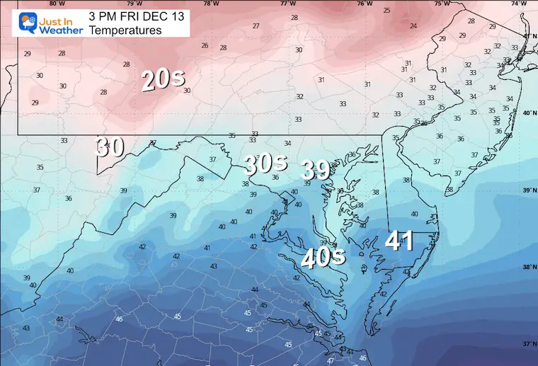December 12 weather forecast temperatures Friday afternoon