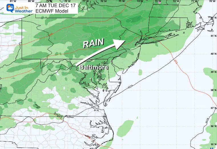 December 13 weather Tuesday rain