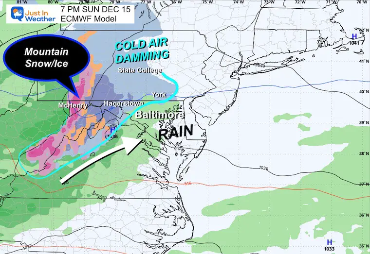 December 13th weather Sunday evening snow ice rain