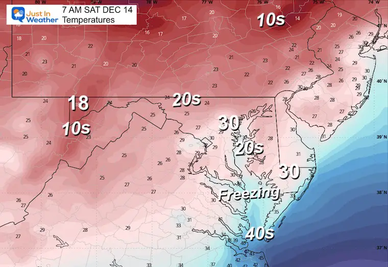 December 13th weather forecast temperatures Saturday morning