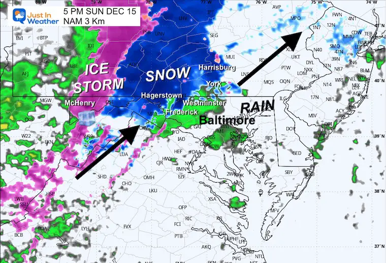 December 14 weather ice snow Sunday evening