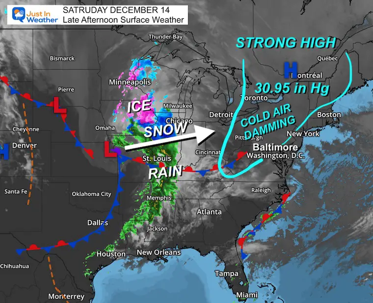 December 14 weather winter storm map Saturday evening