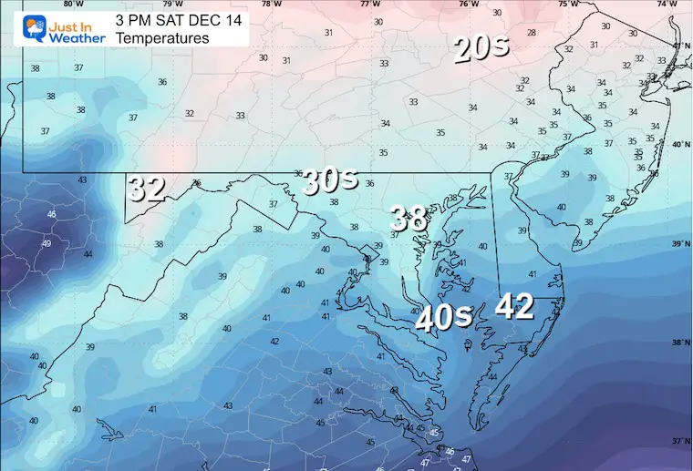 December 14 weather temperatures Saturday afternoon