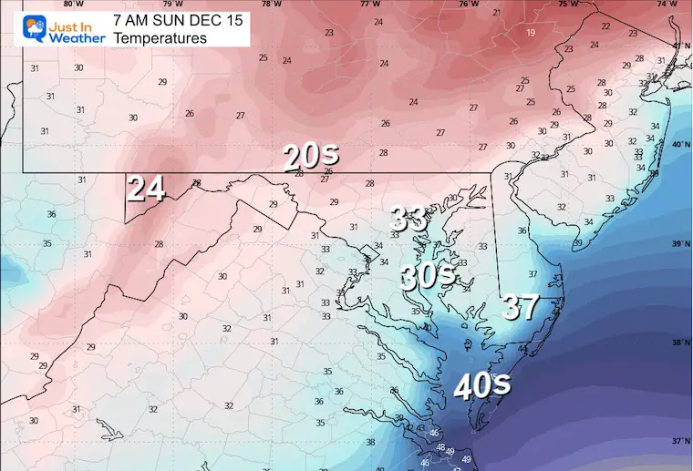 December 14 weather temperatures Sunday morning