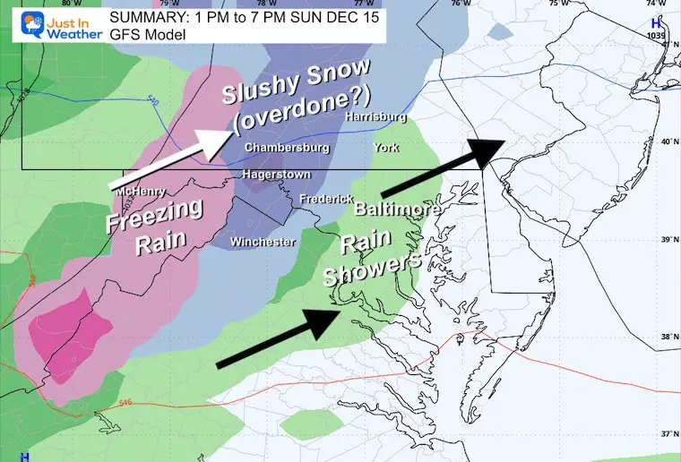 December 15 weather storm snow ice rain Sunday GFS