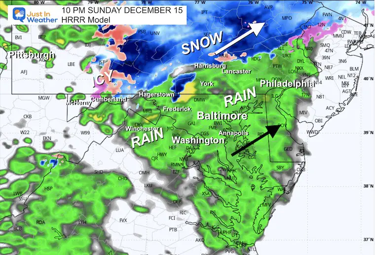 December 15 winter radar snow ice forecast Sunday 10 PM