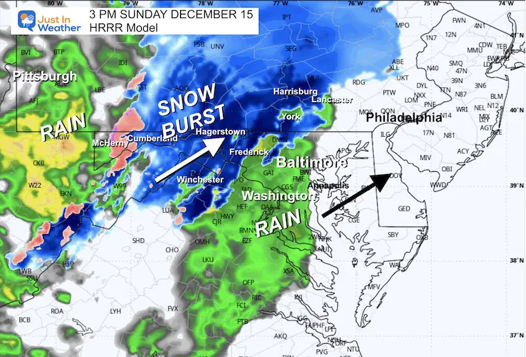 December 15 winter radar snow ice forecast Sunday 3 PM