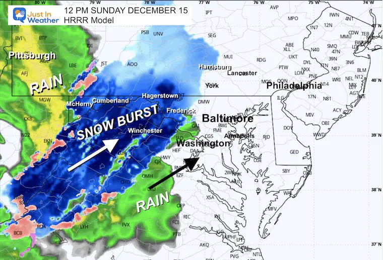 December 15 winter radar snow ice forecast Sunday Noon