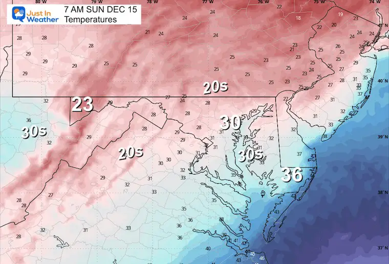 December 14 weather temperatures freezing Sunday morning