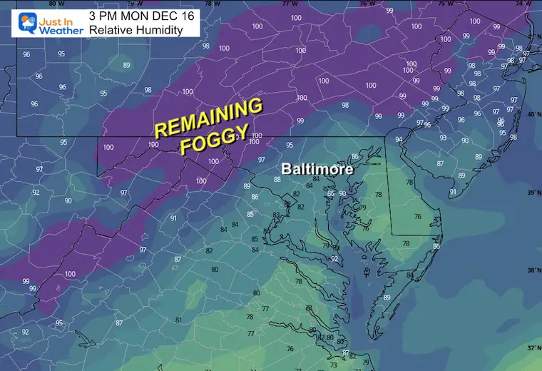 December 16 weather humidity fog Monday afternoon