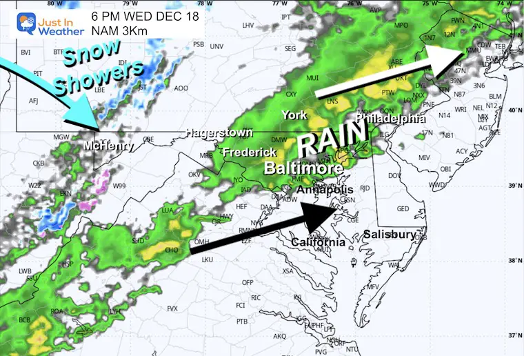 December 17 weather radar rain Wednesday evening