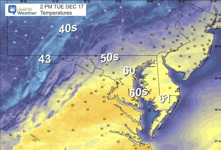 December 17 weather temperatures Tuesday afternoon