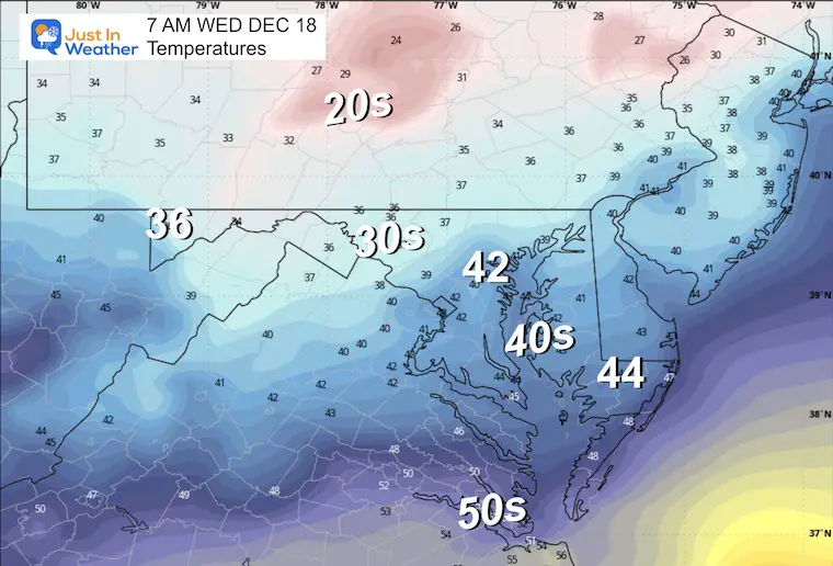 December 17 weather temperatures Wednesday morning