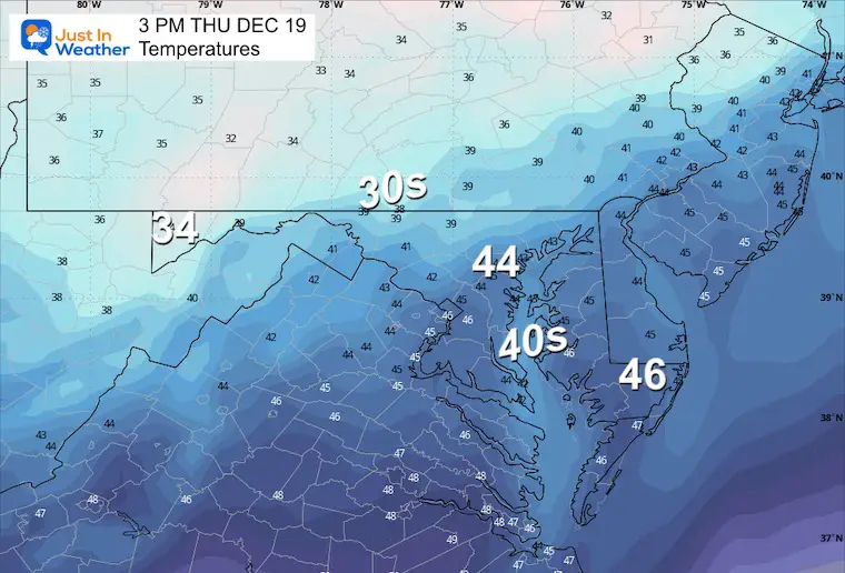 December 18 weather temperatures Thursday afternoon