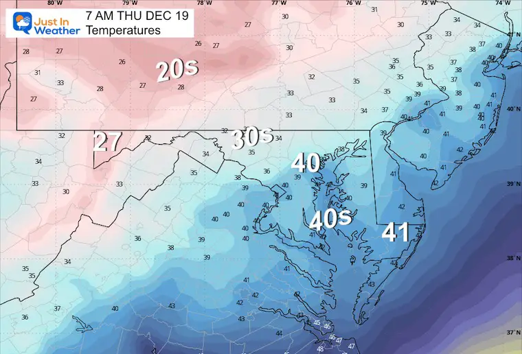 December 18 weather temperatures Thursday morning