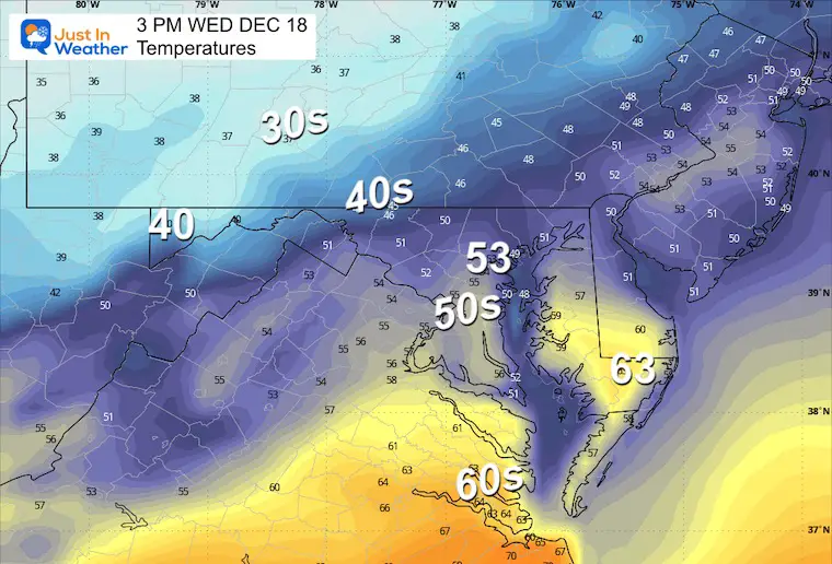 December 18 weather temperatures Wednesday afternoon