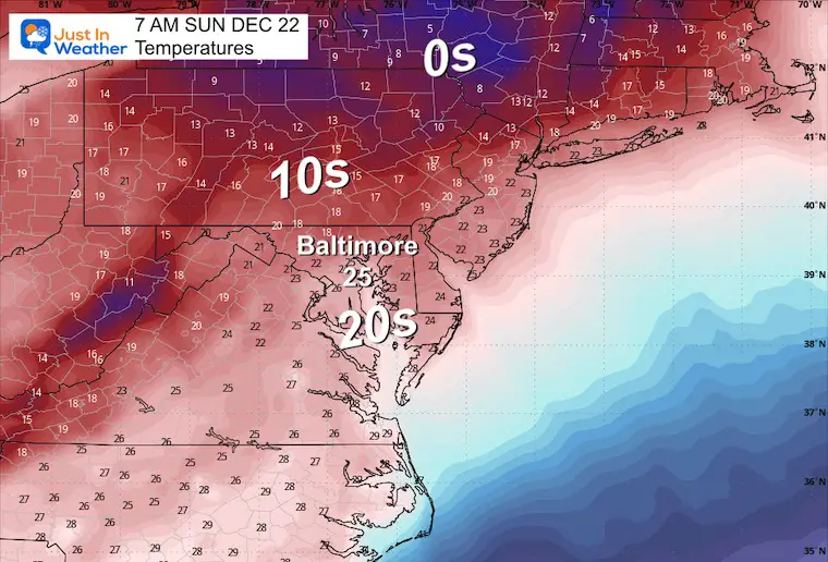 December 18 weather temperatures Sunday morning