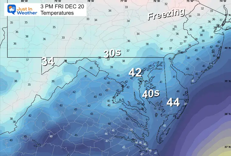 December 19 weather forecast temperatures Friday afternoon