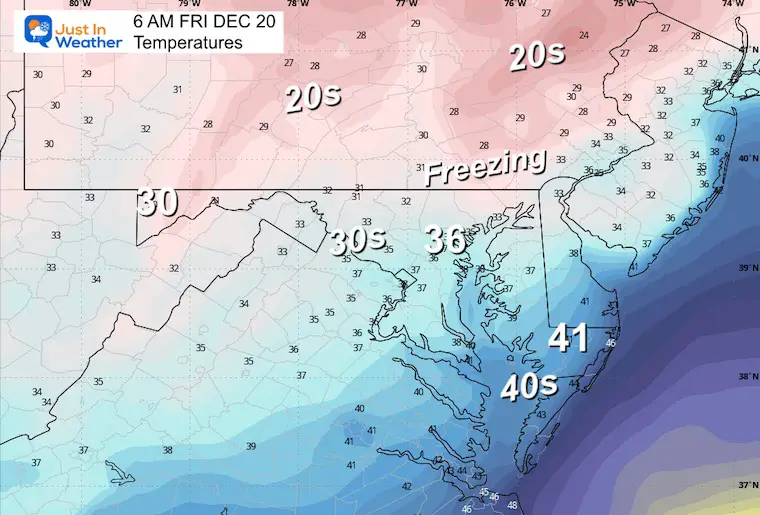 December 19 weather forecast temperatures Friday morning