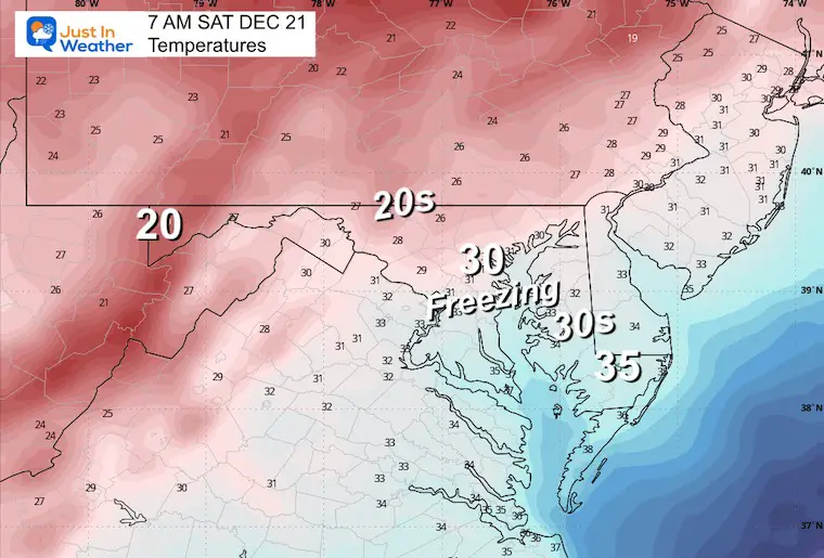 December 19 weather forecast temperatures Saturday morning