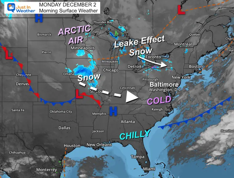 December 2 weather Monday morning cold snow