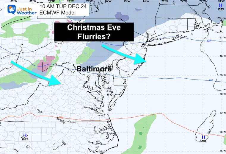 December 20 weather forecast Christmas eve snow