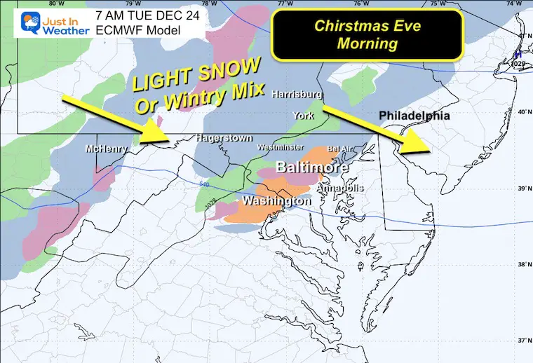 December 20 weather forecast snow ice Christmas eve morning