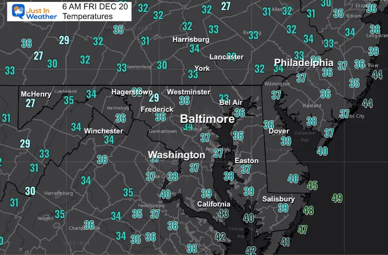 December 20 weather temperatures Friday morning