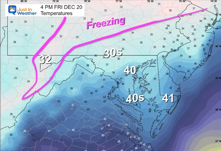 December 20 weather temperatures Friday afternoon