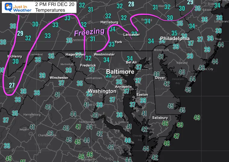 December 20 weather temperatures Friday afternoon